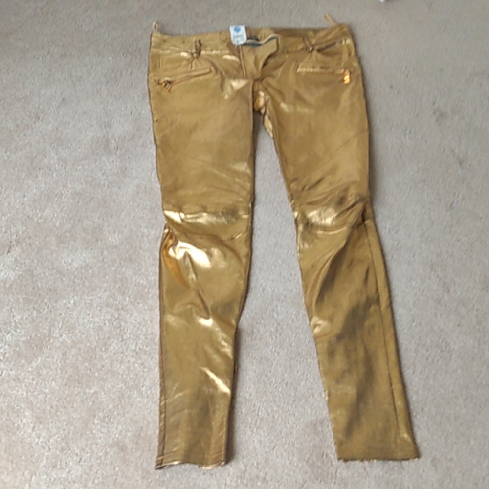 Balmain Gold Leather Pants 42 IMPERFECT